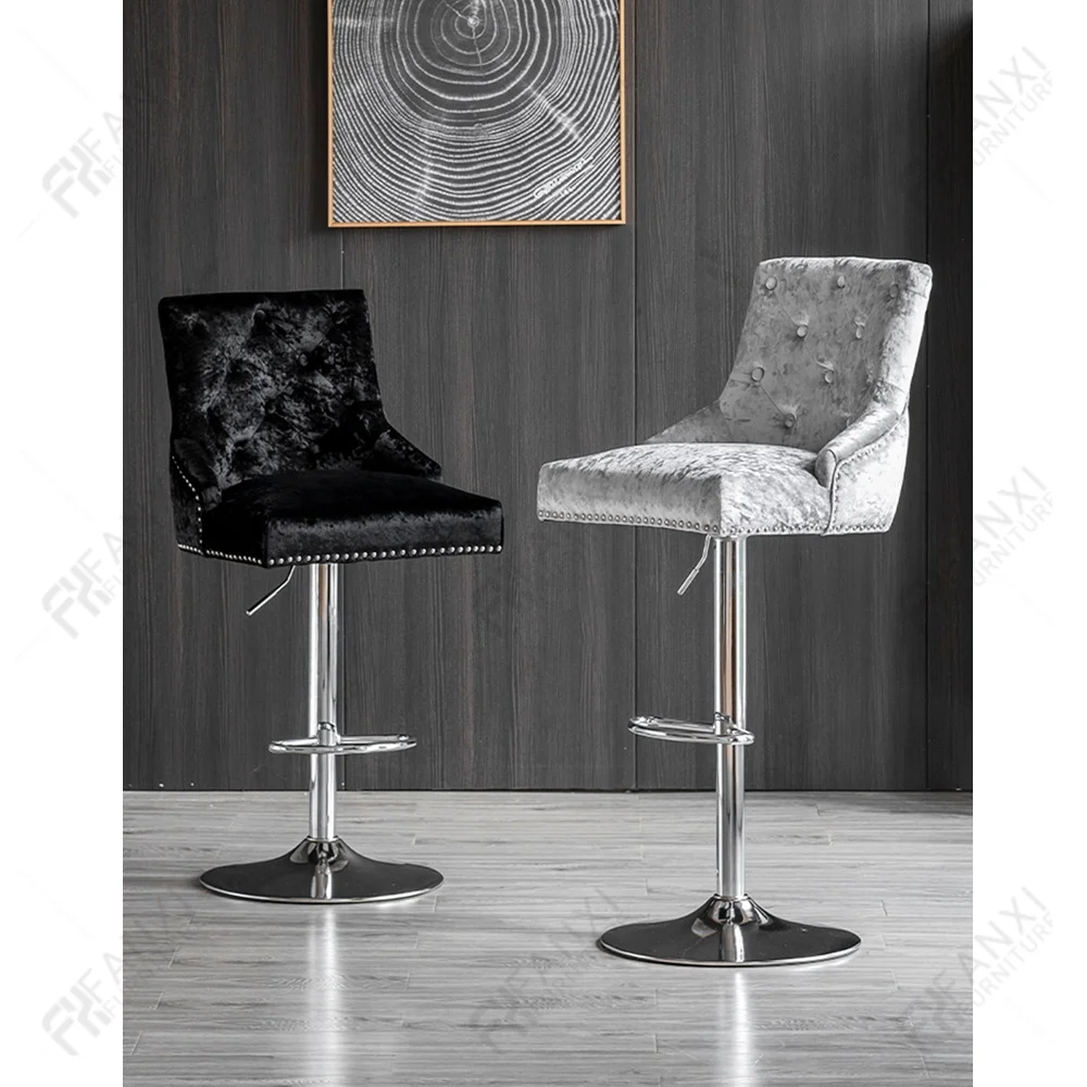 Living room furniture swivel gold metal modern leather velvet kitchen adjustable bar stool chair luxury bar chairs bar stool