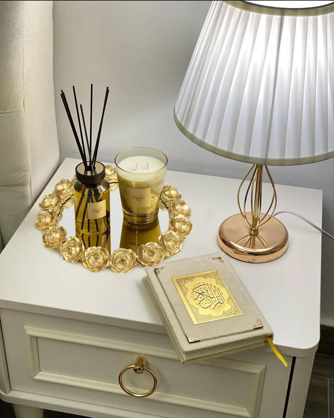 Nordic style round retro carved gold mirror tea fruit dessert coffee dessert table storage tray