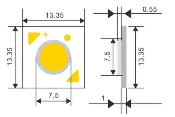 DC12V 1313 1919 size Cob led chip 5W 7W 10W 15W COB LED Chips for LED downlight