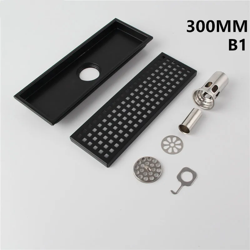 SUS 304 Stainless Steel Black 300 MM Floor Waste Grate Drains Tile Insert  Shower Drain Bathroom Floor Drain