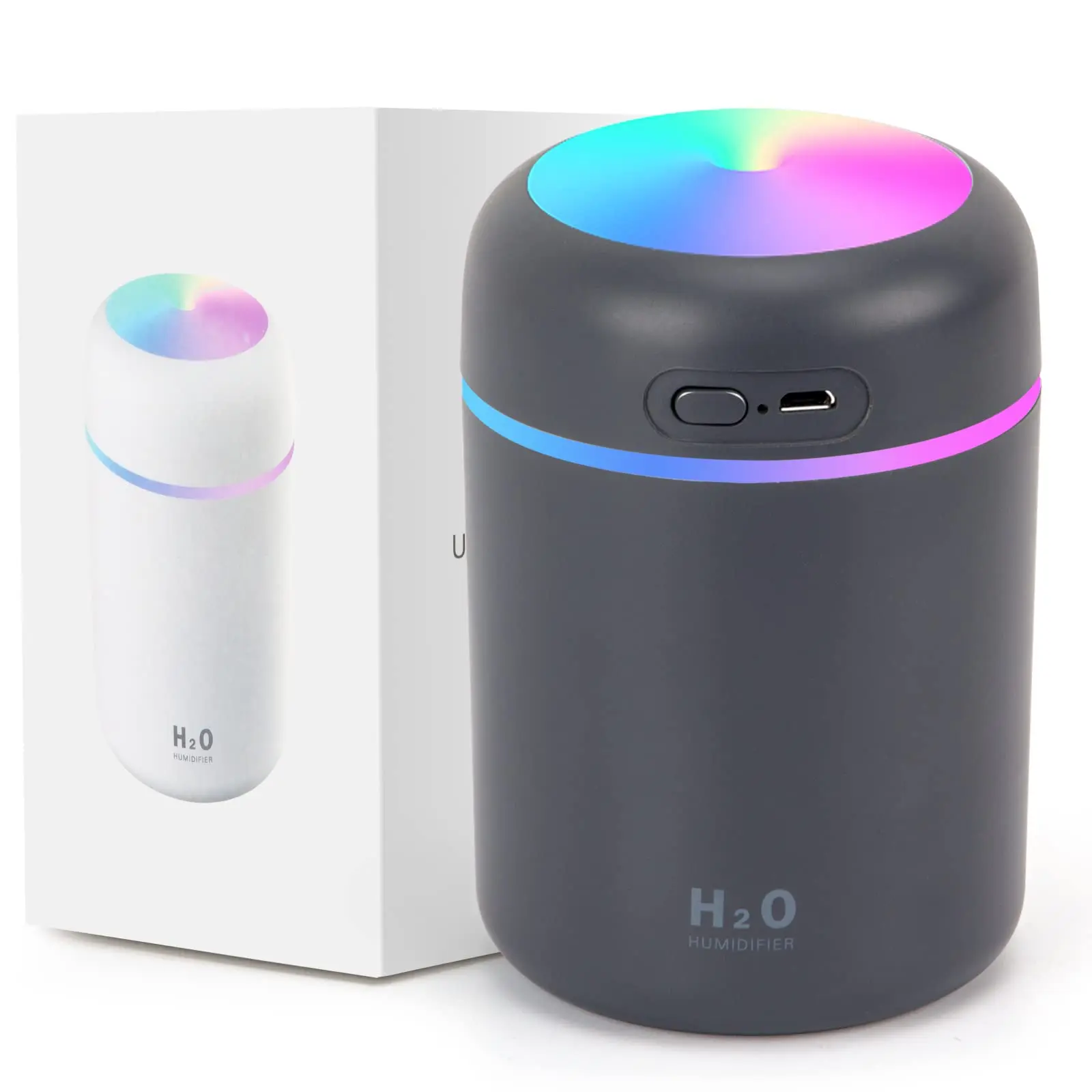 Mini car air purifier with LED Night Light, USB 300ml Mist Humidifiers for Car Room 26db Quiet Ultrasonic Humidifiers