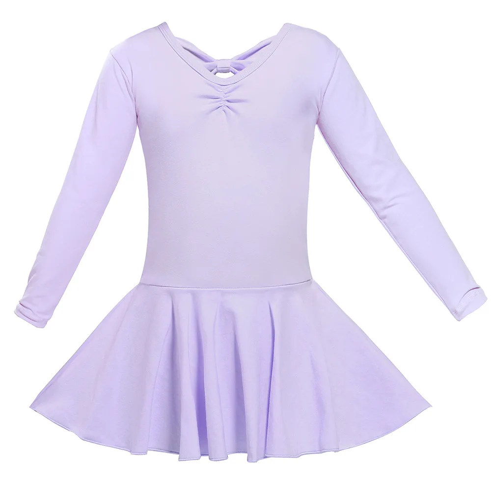 Spring Autumn Solid Color Long Sleeve Cotton Breathable Princess Girls Ballet Dance Dress Kids Performance Dancing Wear