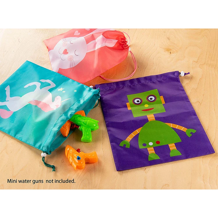 Kids cute waterproof durable polyester fabric animal print drawstring bag for party