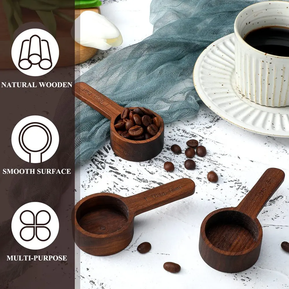 Wooden Measuring Spoon 4 Pieces Coffee Spoon Wooden Table Spoon Coffee Ground Wood Tablespoon for Brown Approx 15ML/ 0.5OZ