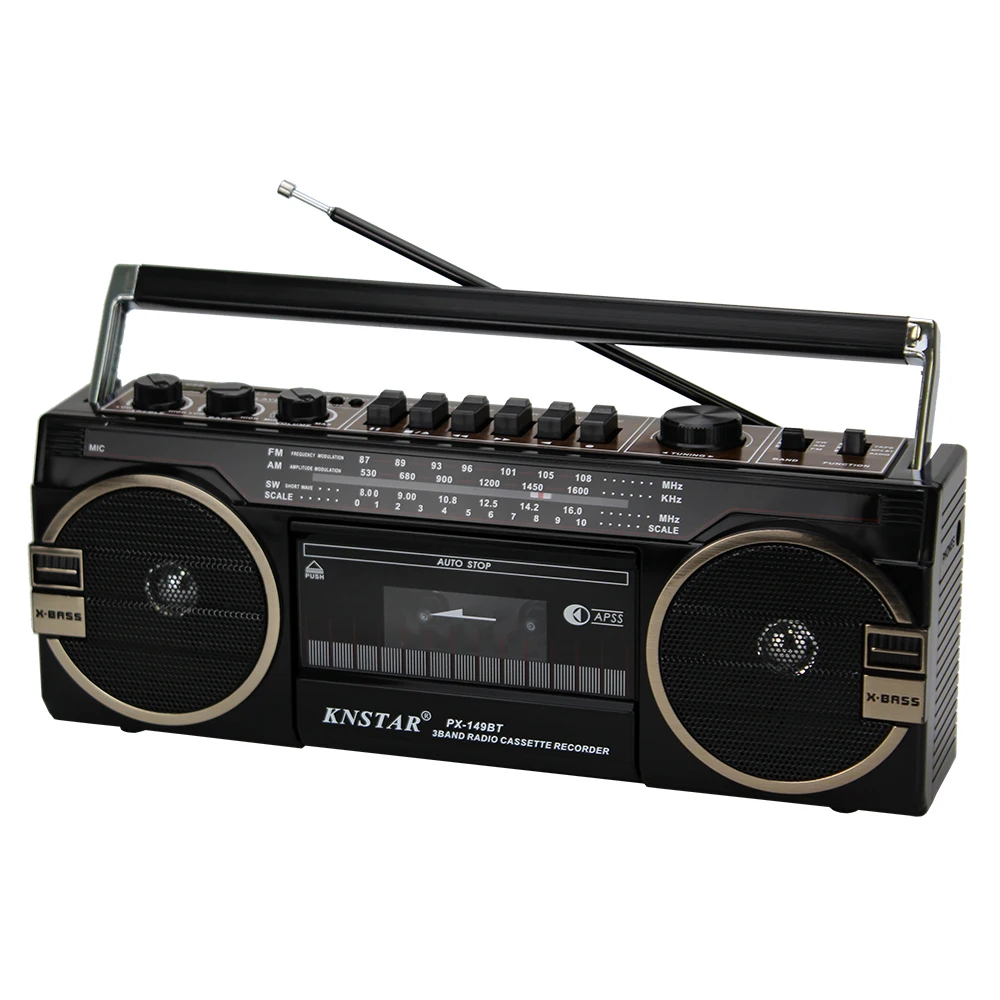 2022 AC DC FM Radio Handle Wireless BT USB SD Retro Classic Radio Speaker Cassette Recorder Player PX-149BT