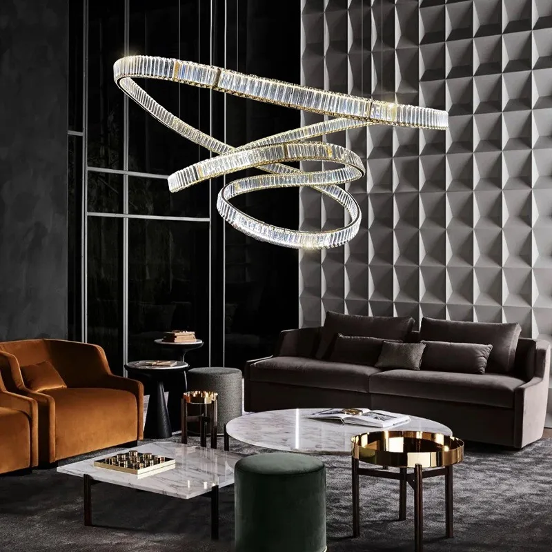 Factory Custom New Product Decorative Long Crystal Glistening Living Room Indoor Home Decor Luxury Led Chandelier Pendant Light