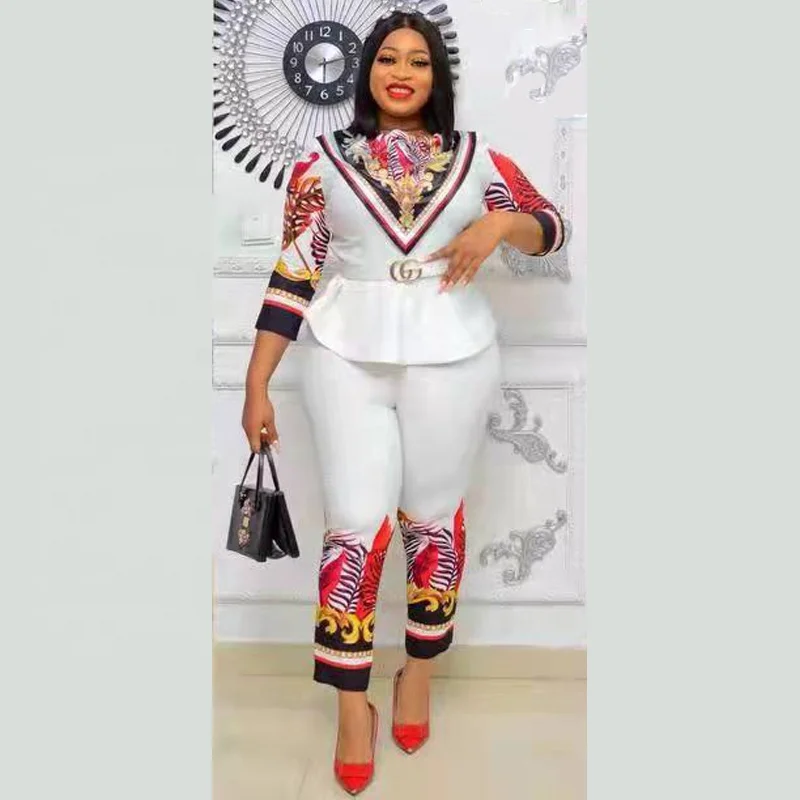 New Trend Ethnic Elements Free Belt Office Fashion Wear Lady Business Elite O-neck Women Suit Sets