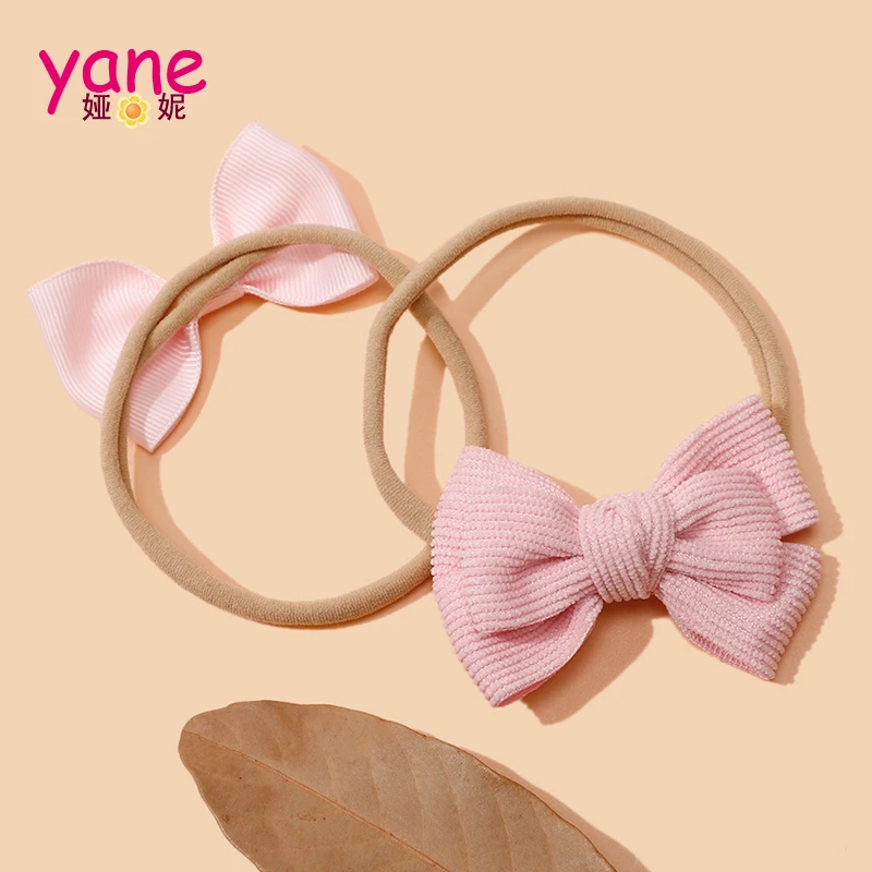 New arrived small fresh tied hair bow lace headband headdress ins female  nylon hair accessories Pink rubber headbands