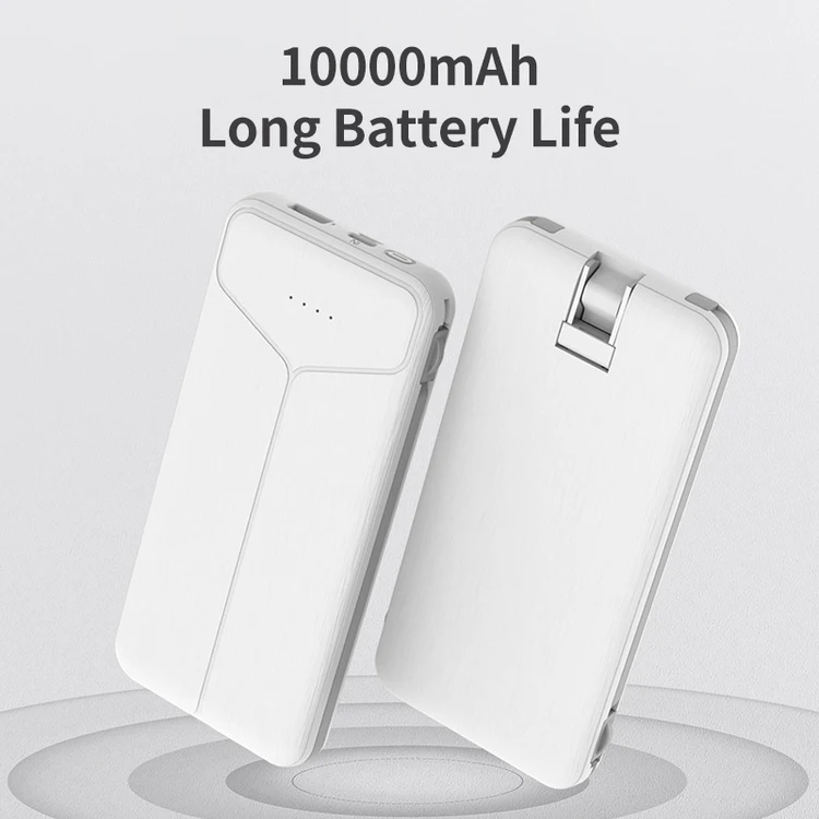 Portable Slim 10000mAh Charger Built-in Charging Cables External Battery Power Bank With AC Wall Plug