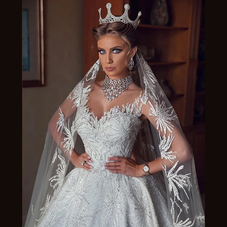 Beading V-Neck Luxury Crystal Wedding Dresses Turkey Istanbul China Manufacturer Long Tail Ball Gowns Wedding Dress For Women