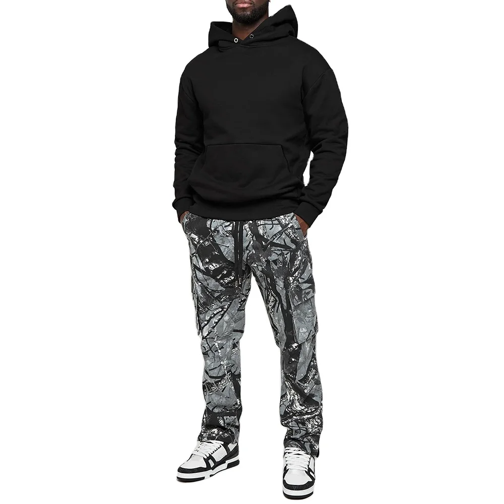 New Design Custom Streetwear Nylon Print Wide Leg Jeans Camouflage Camo Work Cargo Pants For Men