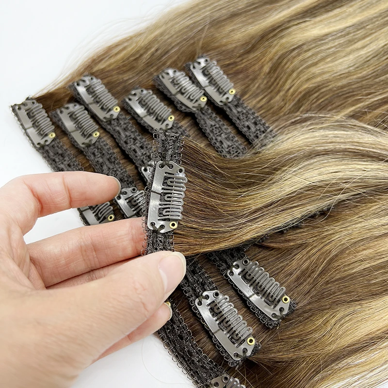 Wholesale Hair Vendors High Quality 100% Russian Remy Seamless Clip in Hair Extensions Can Customized Color Lace Clip In Hair