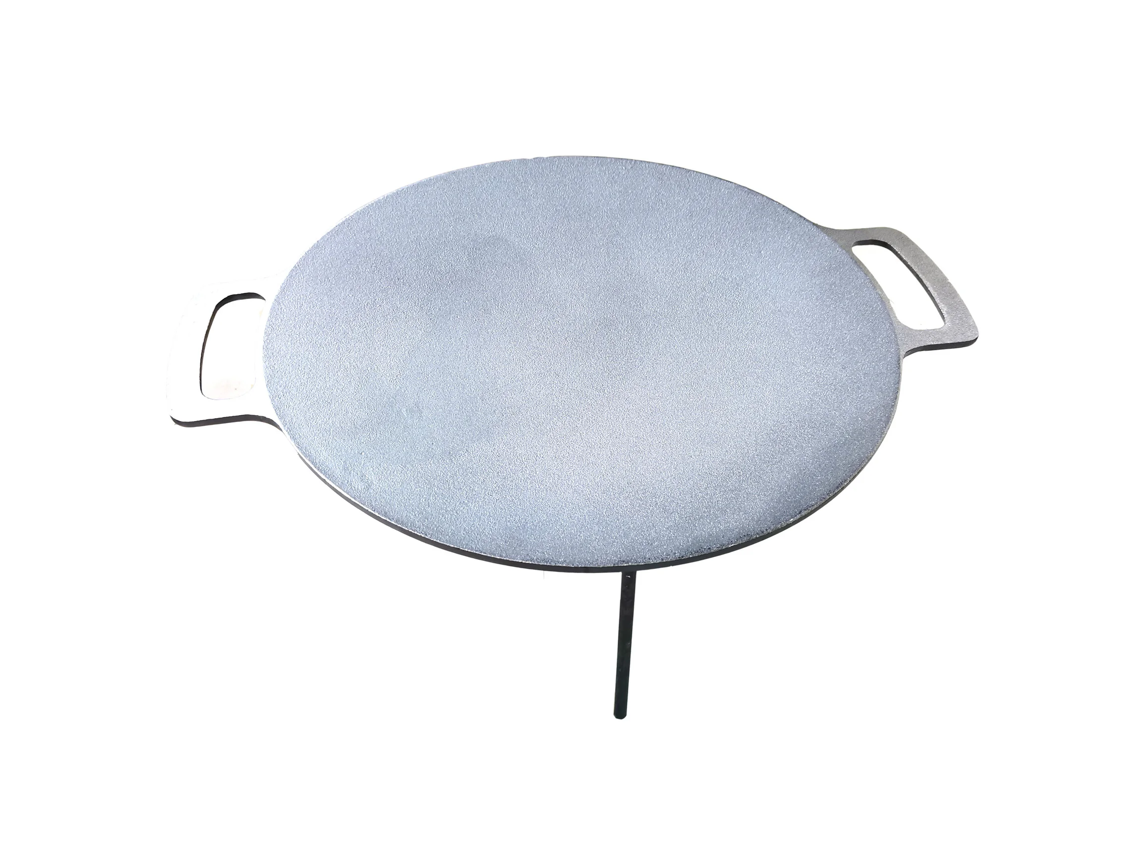 over fire camping cast iron round griddle with three standing legs