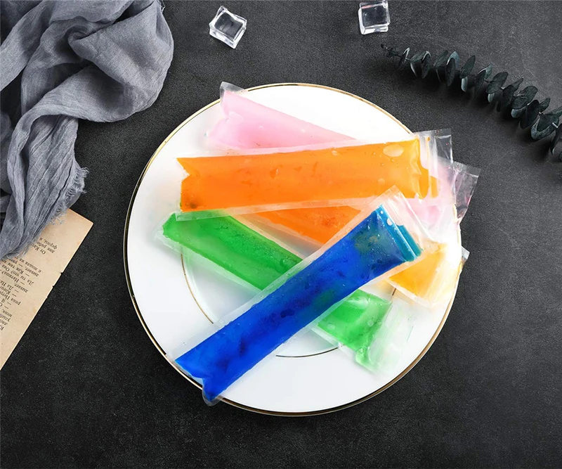 Custom Design Transparent Ldpe Plastic Ice Popsicle Healthy Snacks Yogurt Juice Fruit Smoothies Ice Mold Bags For Ice Cubes