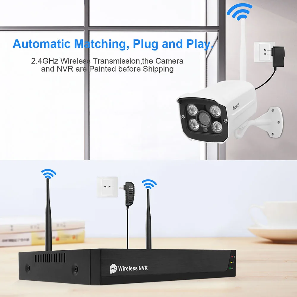 Беспроводная система видеонаблюдения JideTech 4CH 2MP 1080P водонепроницаемая Wi-Fi цилиндрическая камера комплект