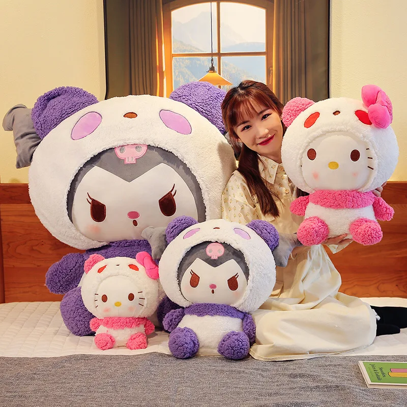 Big Size 45cm Kuromi Cosplay Panda Plush Stuffed Toys Anime Cartoon Pillow Dolls Kids Xmas Birthday Gifts