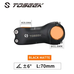 Toseek  Black Matte 31.8 Mtb Handlebar Stem 6/17Degree Bicycle Stem 70/80/90/100/110/120/130Part Bike Stemebike Carbon Stem