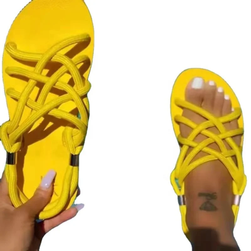 
Fashion Casual Women Summer Braided Rope Beach Shoes Roman Gladiator Open Toe Flat Heel Sandals 