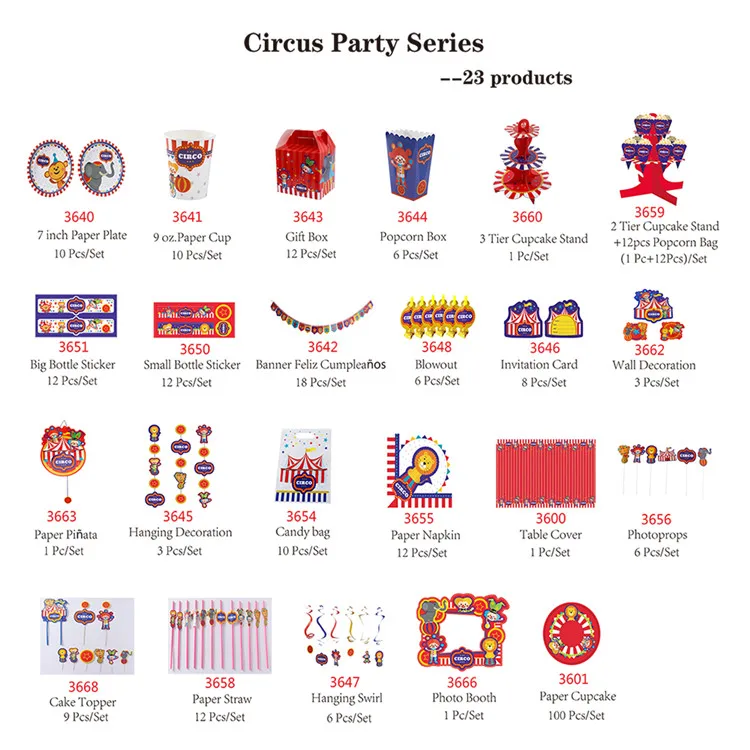 New Circus Theme Party Selfie Photobooth Photo Frame Props for Kids Birthday Party Eco-friendly Party Supplies Tableware