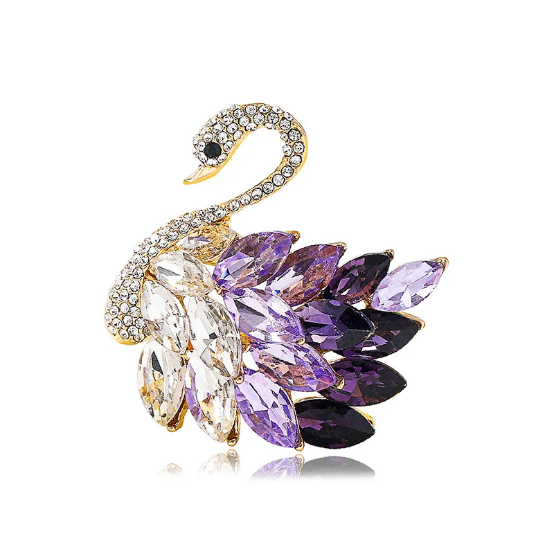 Manufacturer wholesale custom metal gold fashion rhinestone designer enamel  animal swan luxury pin lapel pins brooches women