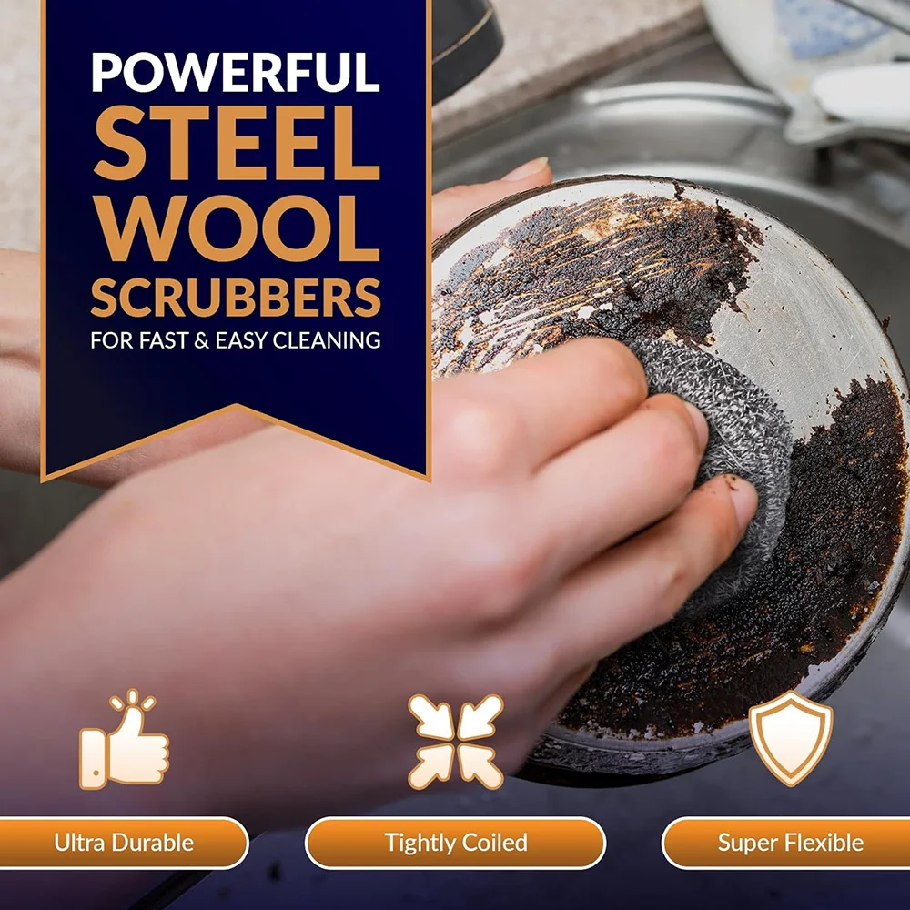 Wholesale Stainless Steel Kitchen Scrubber Dishwashing Metal Sponge Heavy Duty Steel Wool Sponge Scourer for Dishes Pots Pans