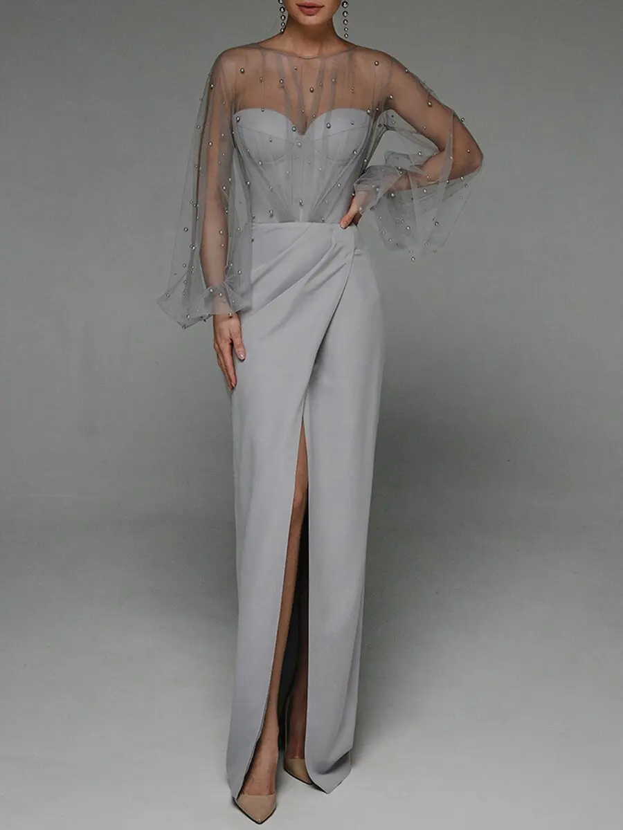 Droma 2022 new design fashion slim sexy strapless pearl buttock luxury modest bridal wedding dress with lace sleeves