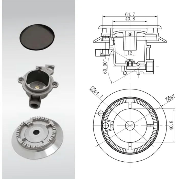 Aluminum cast gas stove burner parts