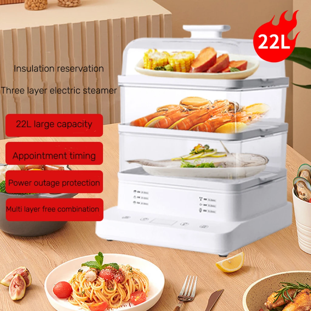 22L Large Capacity Multifunctional Electric Food Steamer 800W Kitchen Cookware for Efficient Cooking and Food Steaming