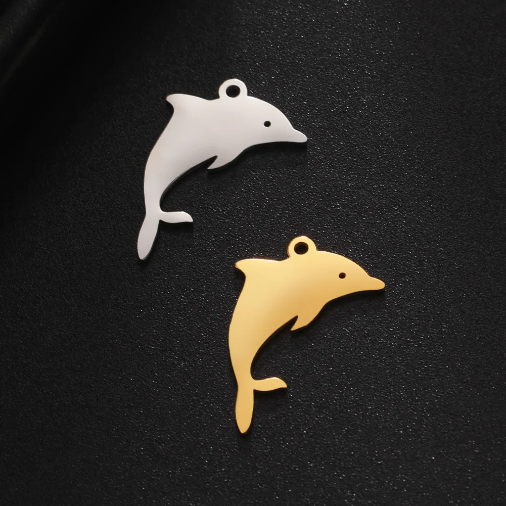 Wholesale Custom New High Quality 18K Gold Plated Stainless Steel Cute Ocean Animal Dolphin Pendant Blank Dolphin Charm Pendant