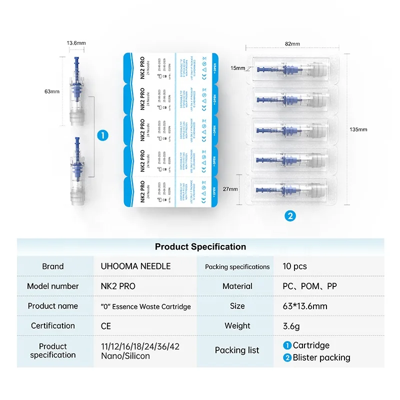 High quality derma microneedle pen 11/12/16/24/36/42pins nano NK2 PRO needle cartridge dermapen microneedle tips