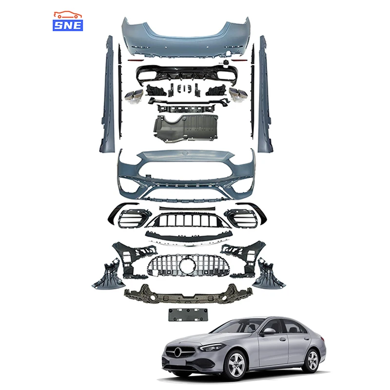 Auto Car Side Skirt Front Rear Bumper C63 AMG Bodykit Full Conversion Body Kit For Mersedes-Benz C Class 2021+