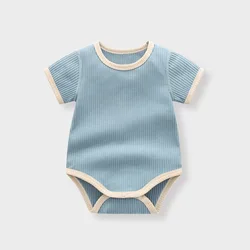 Soft cotton summer fabric newborn Kids short sleeve triangle jumpsuit open file Newborn Romper