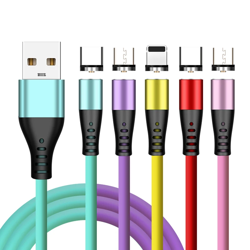 360 Colorful Liquid Silicone Charge Cable 3 in1 USB Magnetic Charing Cable 1M Android Charging Magnetic Cables