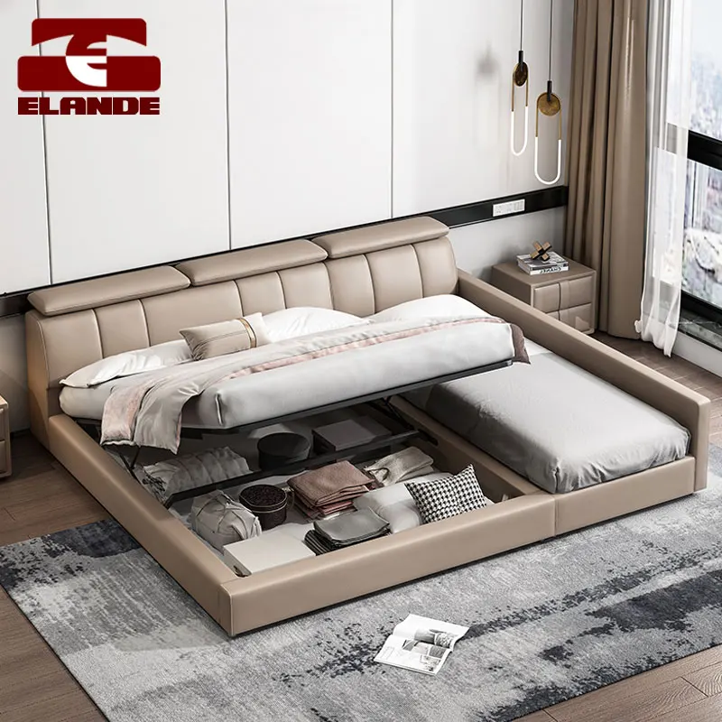 Parent-child bed children tatami stitching big bed soft leather bed widening bedroom furniture Letto genitore-figlio