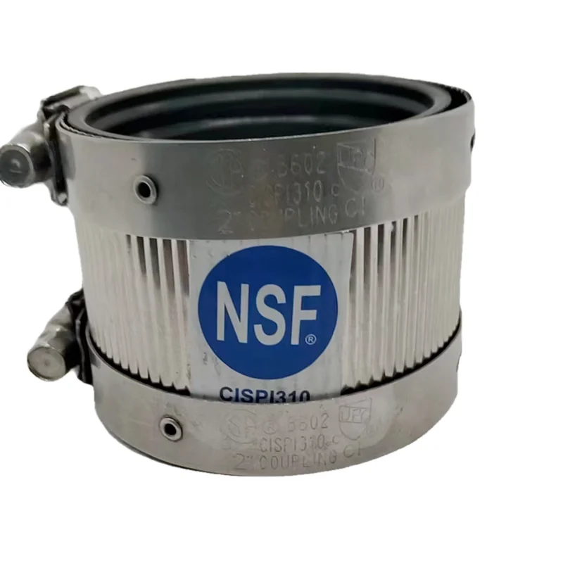 304 Stainless Steel Hubless Coupling Polished Surface Rubber Flexible Drainage Pipe Adjustment Head Model Joining Pipe Accessory