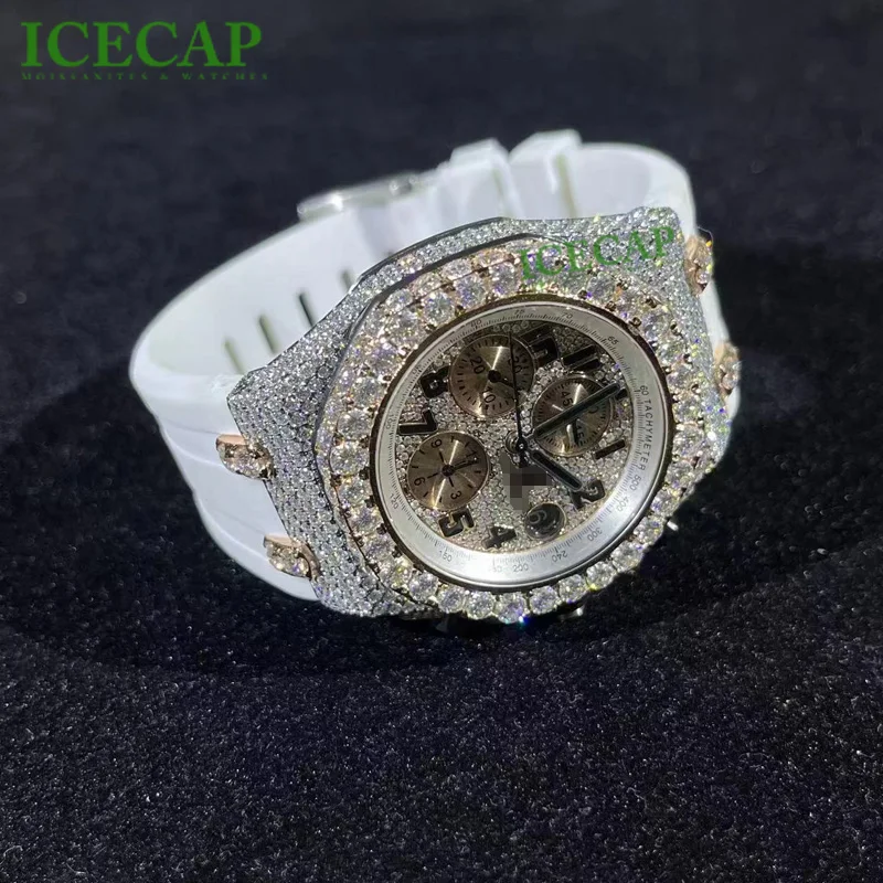 Hot white rubber Automatic mechanical Arabic digital watch Luxury brand men women Ice  Moissanite Diamond watch