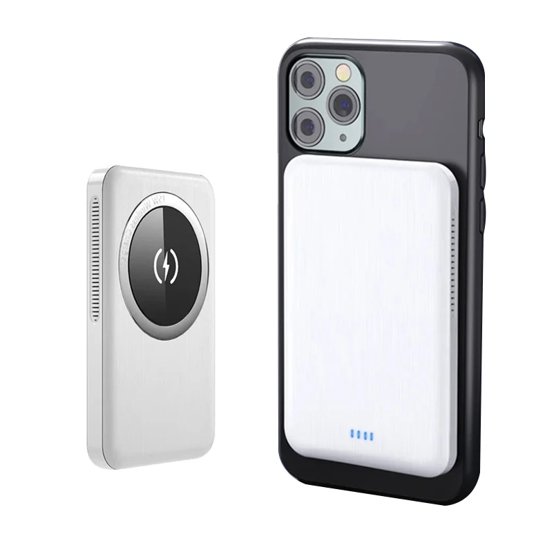 Latest Mini wireless magnetic power bank metal portable mobile quick charger 10000mAh power bank wireless 15w