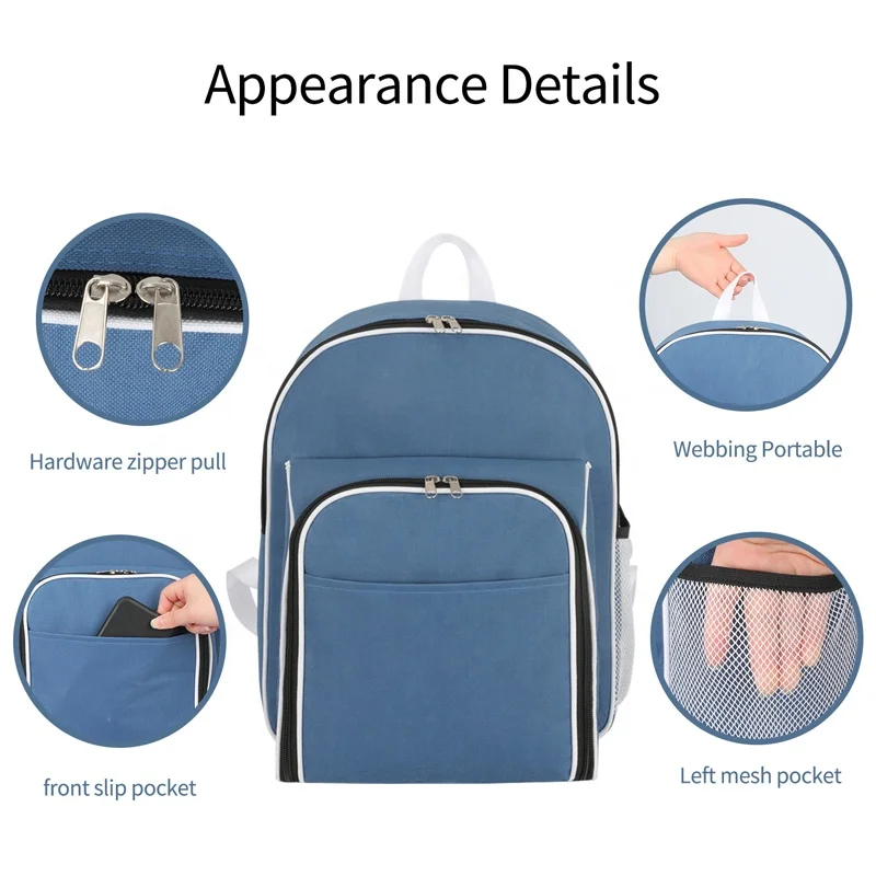 Polyester Foldable 2 Person Sunny Life Picnic Backpack Set Camping Wine Insulated Cooler Picnic Bag
