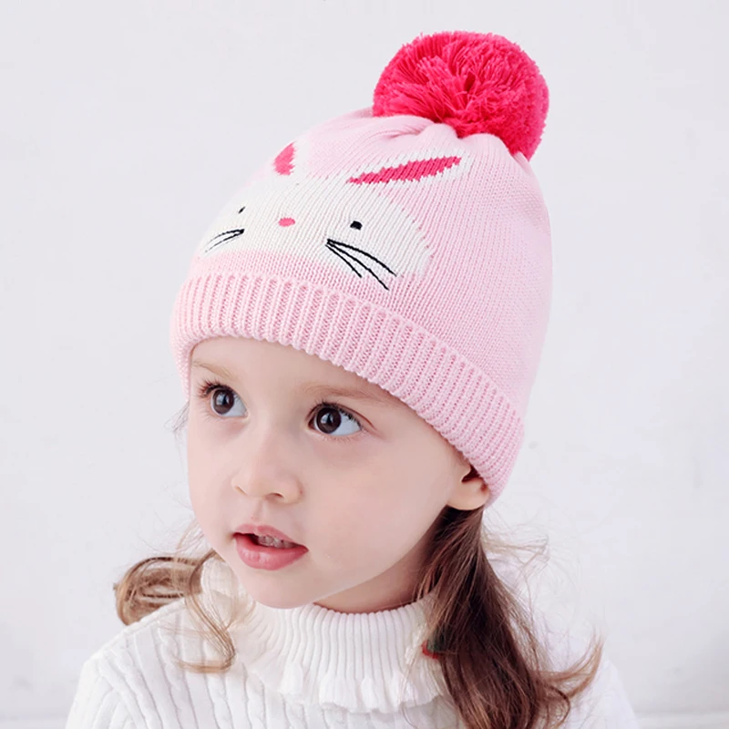 Детские вязаные модные розовые шапки с рисунком животных, шарф с перчаткой, зимние шапки