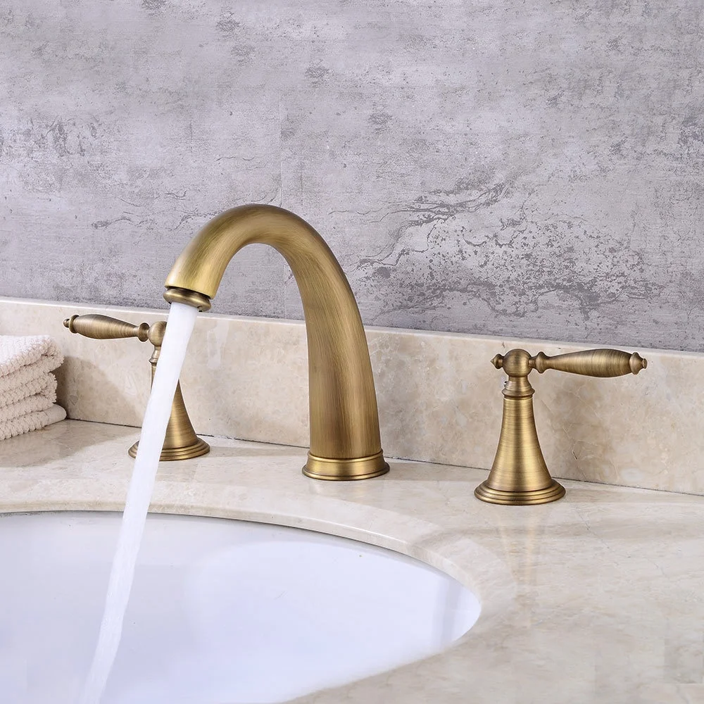 Classic European style brass antique deck-mounted 3-hole bathroom sink faucet retro dual handle basin mixer water tap XR161