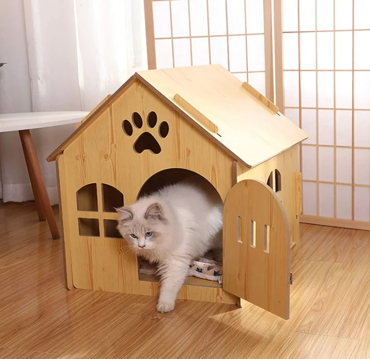 Custom Indoor Outdoor Small Dog Cat Bed Cave Wooden Cages Wood Pet