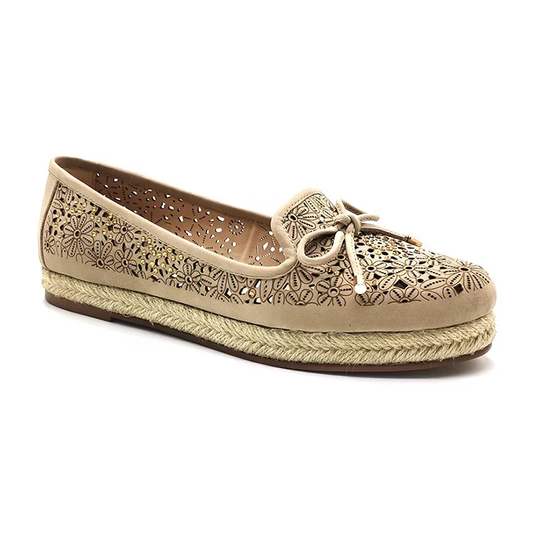 
Fashion hemp rope sole soft leather ladies hollow flat bow fisherman shoes 