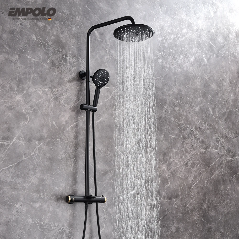 Luxury Copper Rainfall Hotel Bathroom Thermostatic Shower Faucet Set Bath System Mixer Tap Rain Mixer Bath & Shower Faucets