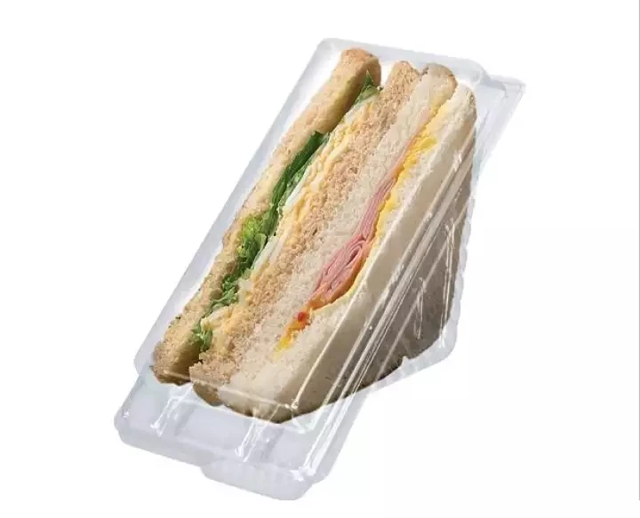 disposable plastic transparent triquetrous sandwich packing box/container/tray with lid/cover