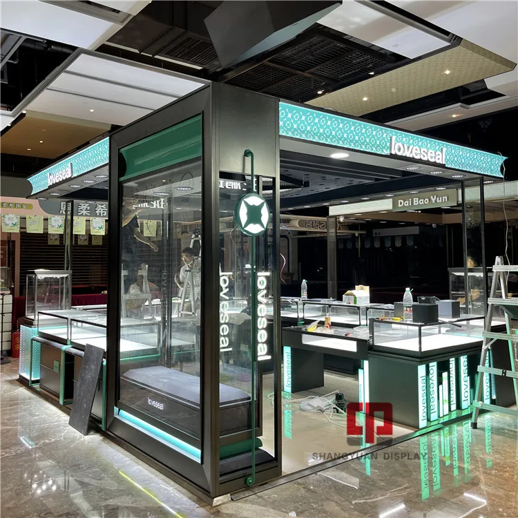 Shopping Mall Jewelry Kiosk Luxury Display Cabinet Customization Manufacturers Stainless Steel Glass Showcase Jewelry Counter