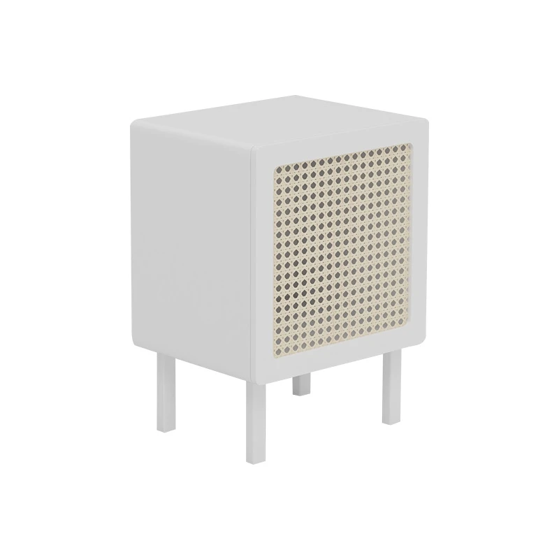 Rattan End Table White Painting Nightstand MDF Wooden Bedroom Rattan Bedside Table