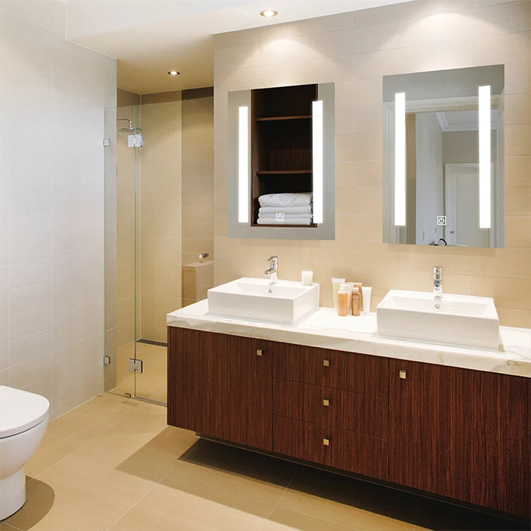 bathroom basin mirror with radio glass shelf Bath antifog Bluetooth led mirror with lighting