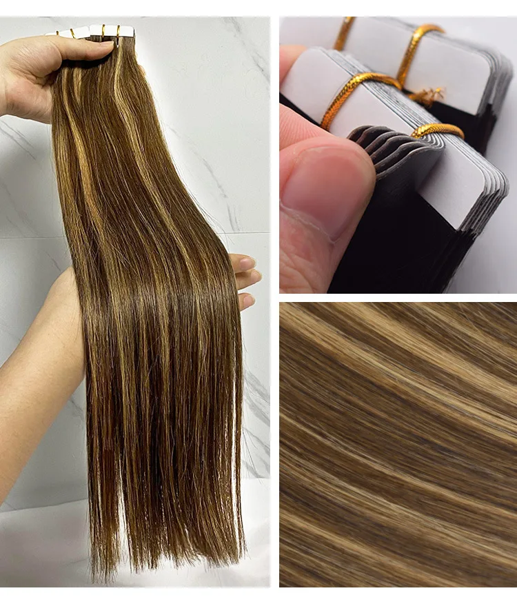 USA European Luxury 100% Human Hair Extensions Wholesale Balayage Invisible Natural Tape Ins Remy Raw Hair Ins Extensions