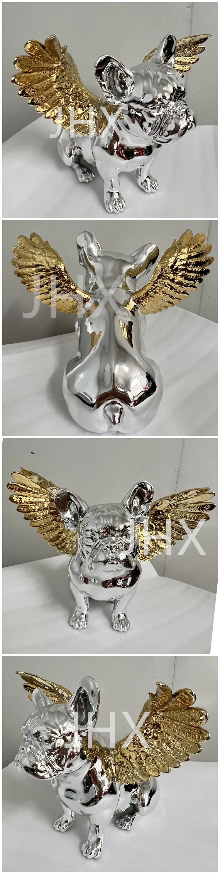 Resin Dog Figurine Colorful Chrome Wholesale Resin Dog Statues With Angel Wings For Home Decor
