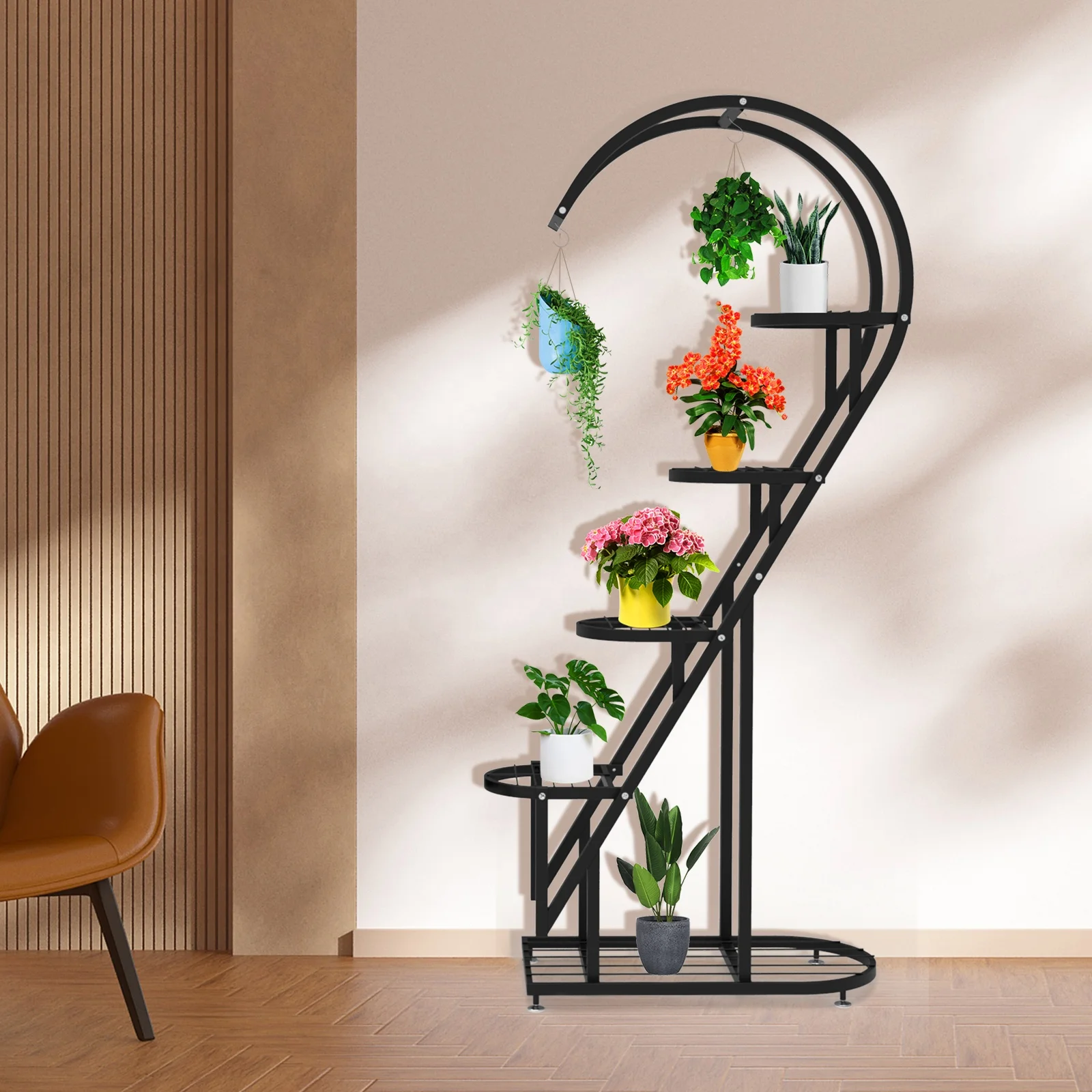 5-Tiers Multipl Multifunction and Style Modern Flower Stand Black Color Iron Display Shelf for Home